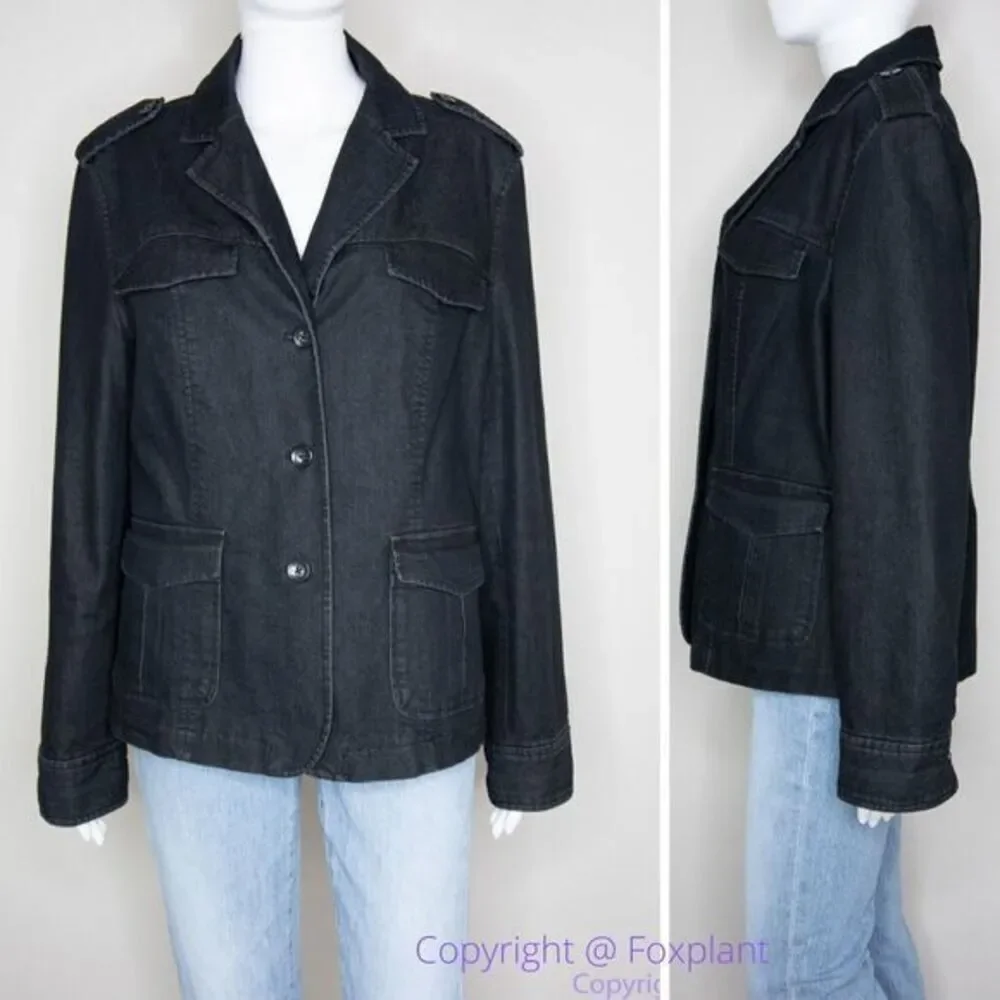 NWOT Attention women's black jean jacket with epaulette, size 14